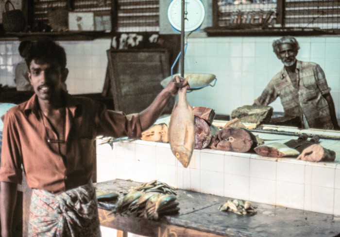 Fischhndler in der Markthalle von Kandy